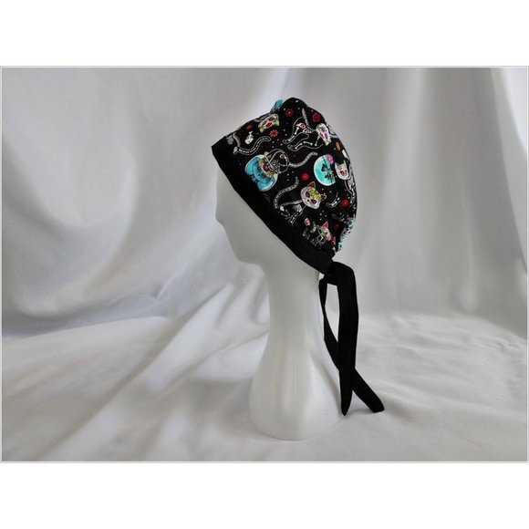 Cats with Fish Sugar Skull Día de Muertos Surgical Scrub Cap Dentist Vet Chemo H - Picture 2 of 5